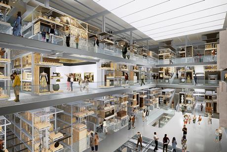 View across the Collections Hall at V&A East Storehouse